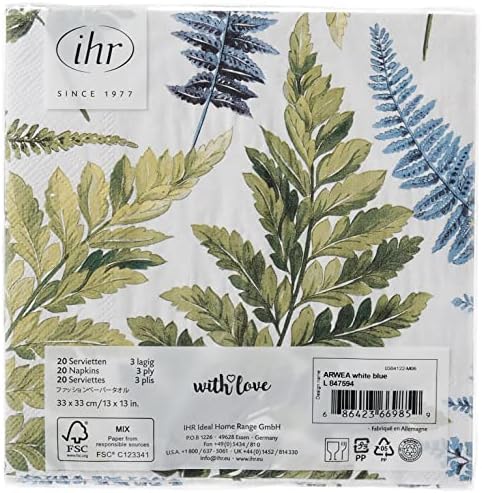 Boston International IHR 3-Ply Lunch Paper Napkins, 6.5 x 6.5-Inches, Arwea White Blue,L847594