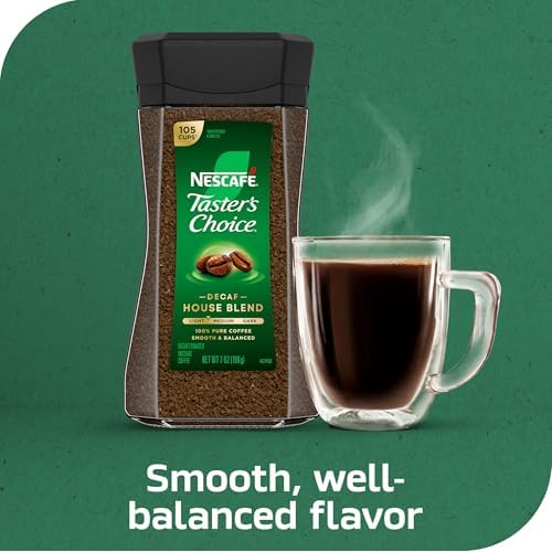 NESCAFÉ Taster's Choice Instant Coffee, Medium Light Roast Coffee, Decaf House Blend, 2 Jars (7 Oz Each)