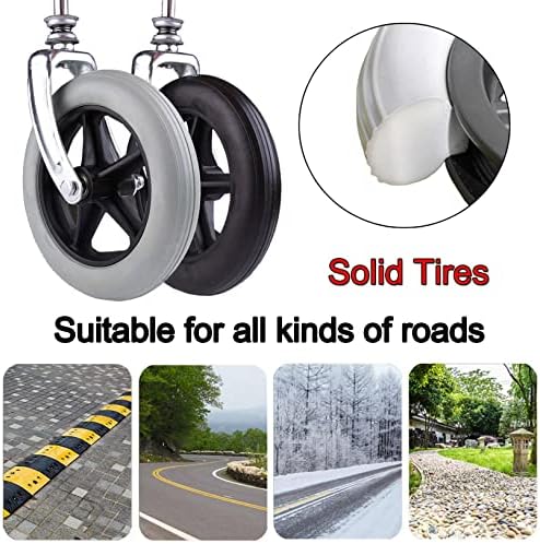 LIGUOYI Front Wheelchair Wheel Replacement, 2 Pcs Solid Rubber Tire, 6" 7" 8" Bold Wheelchair Caster Wheels, 5/16" Axle 120 Kg Load Capacity, Black Grey, Easy to Install, for Handicapped Wheelchairs