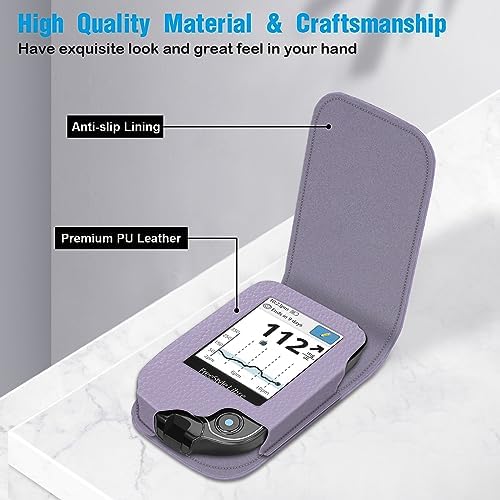 PU Leather Protective Case for Freestyle Libre 3 2 / Libre Reader, Lightweight Shockproof Diabetic Storage Carrying Case with Carabiner Clip and Handle (Lilac Purple)