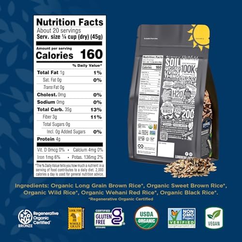 Lundberg Regenerative Organic Certified Wild Blend Rice – Brown, Red & Black Varieties, 32 Oz