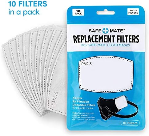 Safe+Mate (10 Pack) PM 2.5 Carbon Filter Replacement Inserts for Adult Cloth Masks