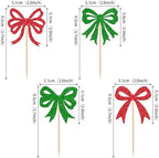 24 PCS Christmas Bowknot Cupcake Toppers Merry Chrsitmas Cupcake Picks Xmas Bow Cake Toppers Coquette Birthday Decorations for Merry Christmas Baby Shower Birthday Party Decorations Supplies Red Green