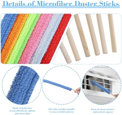 6 Pcs Microfiber Detail Duster Sticks Fan Cleaning Brush Fan Blade Cleaner Crevice Cleaning Tool Mini Split Cleaning Kit Car Air Vent Cleaner Fan Clean Brush for Home Car Window Blind