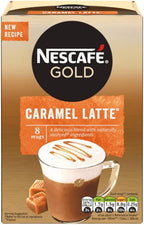 Original Nescafe Gold Caramel Latte Coffee Sachets Imported From The UK England Instant Coffee Finely Beans With Milk Sugar British Frothy Coffee Nescafe Café Menu Latte Caramel, 136 g
