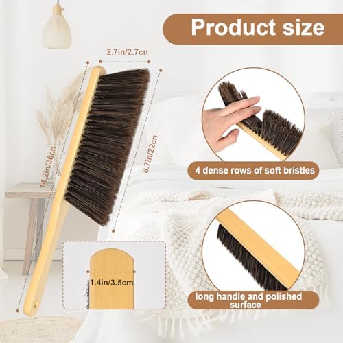 4 Pieces Hand Broom Wooden Dust Brush Bulk Bench Brush Soft Bristle Whisk Broom Beach Sand Remover Hand Brushes for Cleaning Fireplace Sofa Car Bed Cabinets, Desktops, Windowsills, Clothes