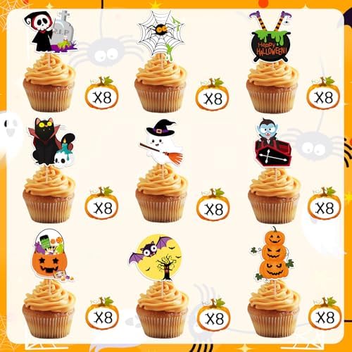 SANNIX 72 Pcs Halloween Cupcake Toppers Food Picks Pumpkin Bat Ghost Toothpicks for Halloween Decorations Birthday Party Decor Supplies Cake Food Appetizer Decor