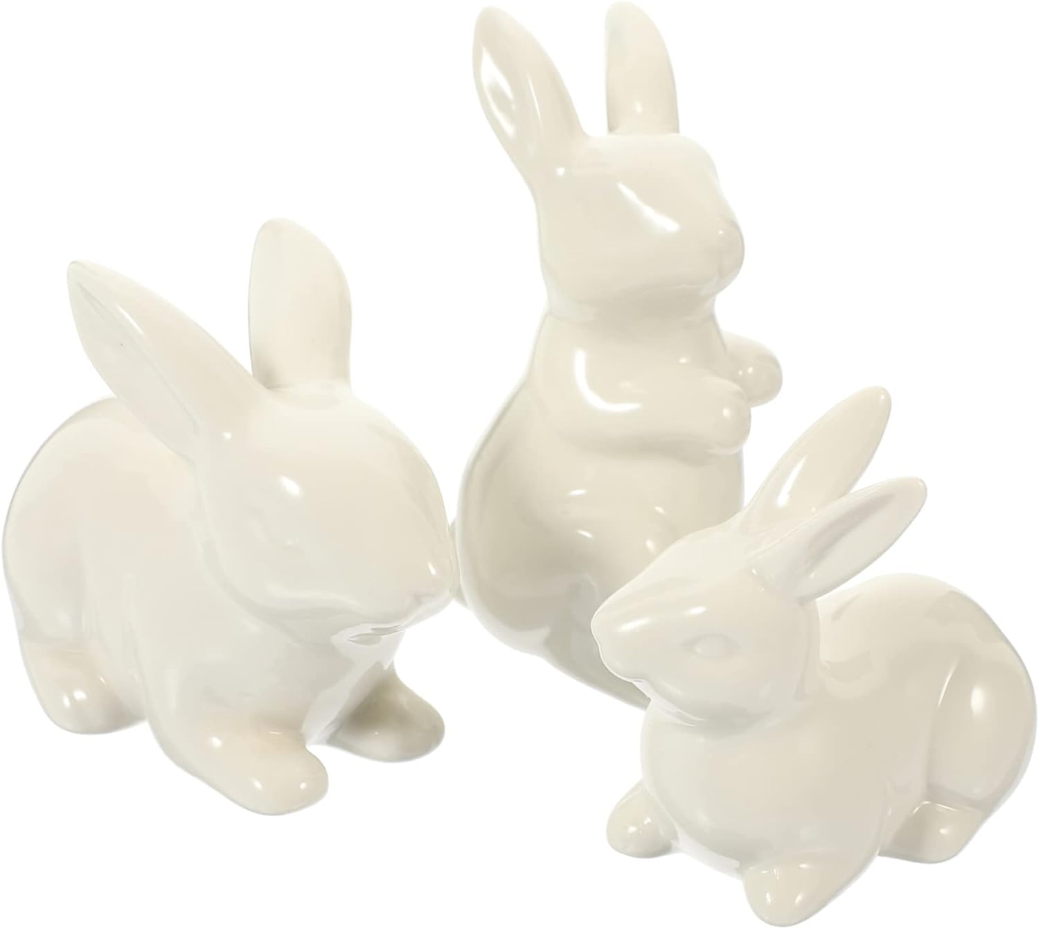 ABOOFAN 3pcs Ceramic Bunny Ornament Decor Rabbit Figurines for Easter Home Decor