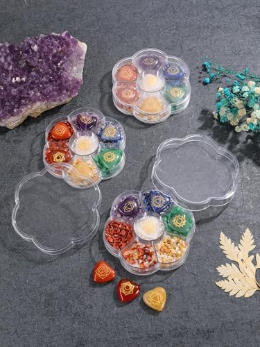 PESOENTH 7 Chakra Stones Chakra Crystals,Natural Gemstones Crystals Healing Stones with Engraved Reiki Symbols Chakras Heart Shaped Stones Set,Spiritual Crystal Gifts for Beginners Yoga Meditation