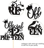 1 Pack Official Pre-teen 12 Cake Topper Glitter Happy 12th Birthday Cake Pick Cheers to 12 Years Old Cake Decorations for Teen 12th Birthday Party Supplies Black