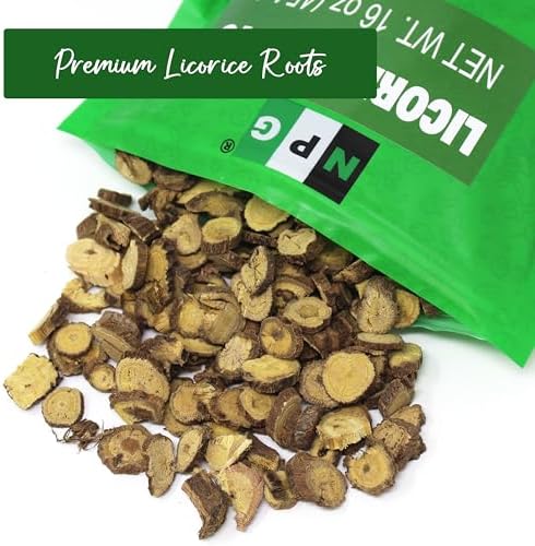 NPG Licorice Root Slices 16 Oz, Gan Cao Slice Root for Home Tea, Traditional Chinese Herbal Tea, Ingredient for Baking, Beverage Mix, Pure Liquorice Flavor, Resealable Bag for Freshness