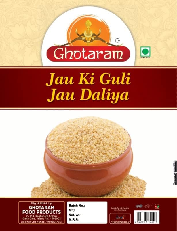 Ghotaram Desi JAU ka Dalia, Jau Daliya Porridge, Organic Sprouted Broken Cracked Barley, Jao ki Guli, Natural Barley Daliya with High Fiber, Healthy Sprouted Barli, Javvu Dalia-240g