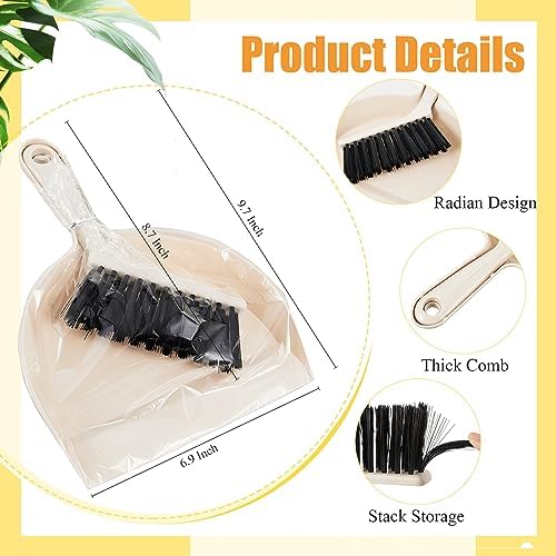 Sliner 18 Pack Mini Dustpan and Brush Set Beige Plastic Dust Pans with Brush Small Broom and Dustpan Set Mini Broom Dust Pan for Home Office Kitchen Table Desktop Floor Cleaning Supplies