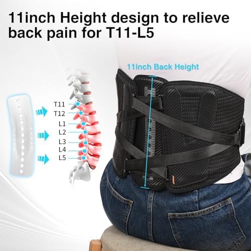 TIMTAKBO 11inch Height Back Brace for Lower Back Pain Relief,9X Power Back Support Brace for Men, Women with Removable Ergonomic Bionic Vertebra Plate, for Herniated Disc, Sciatica, Scoliosis（Small）
