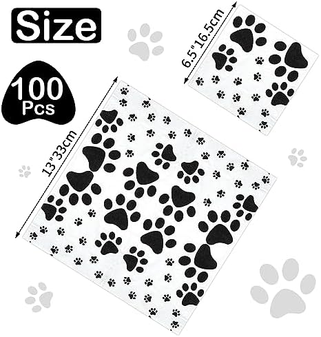 100 Pcs Paw Print Napkins, Paw Print Party Supplies, Puppy Theme Birthday, Table Napkins for Doggy Themed Party, Pets Kid's Birthday, Baby Shower