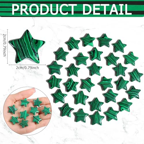 QINJIEJIE 20PCS Malachite Star Crystals Healing Stones Mini Crystal Cute Polished Pocket Stone Thumb Star Gemstones Set Bulk Wholesale Reiki Energy Balancing Star Decor Christmas Day Gifts for Women