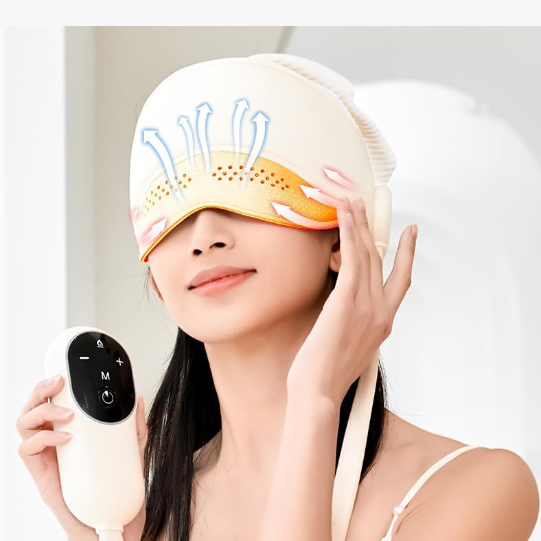 Head Massager with Hot Compress, 4 Massage Modes, 6 Airbags, 2000mAh Battery, Low Noise Operation, Forehead and Temple Relief