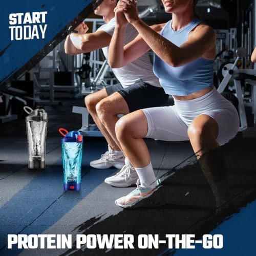Electric Protein Shaker Bottle, 24oz Lockable Electric Blender Cup, Tritan USB Rechargeable Protein Shake Mixer, Blender Shaker Cups for Protein Shakes, Blue