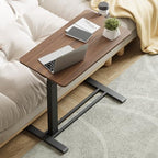Medical Overbed Adjustable Bedside Table with Hidden Casters, Pneumatic Mobile Rolling Laptop Standing Desk with Tray for Home and Hospital Use, Mahogany, Large