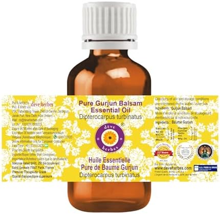 Deve Herbes Pure Gurjun Balsam Essential Oil (Dipterocarpus turbinatus) Steam Distilled (Pack of Two) 100ml X 2 (6.76 oz)