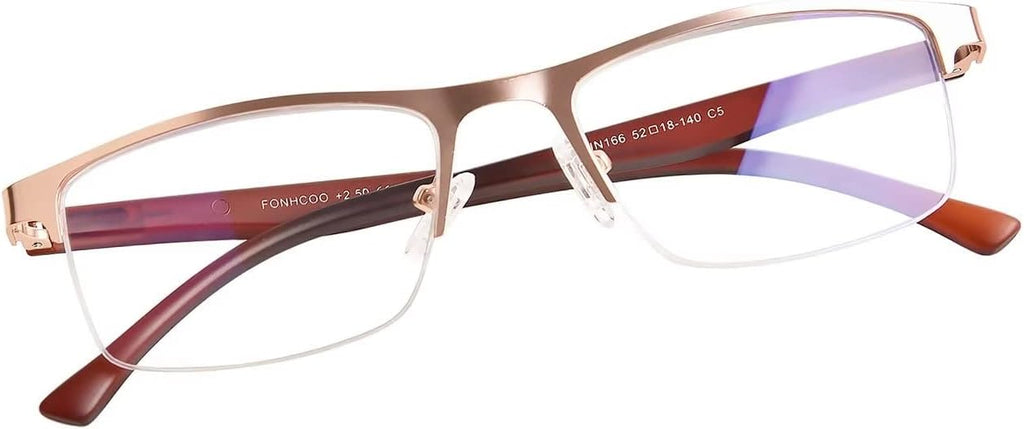FONHCOO Reading Glasses for Women Men, Blue Light Blocking Reading Glasses Metal Half Frame Computer Readers