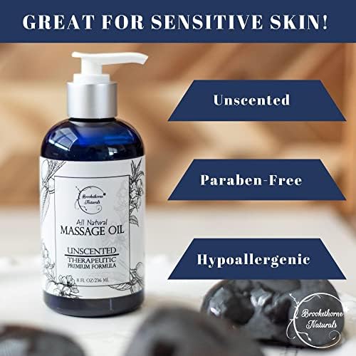 Unscented Massage Oil for Massage Therapy – 100% Natural Body Oil with Sweet Almond, Grapeseed & Jojoba for Premium Glide – Pure Carrier Blend for Aromatherapy – Brookethorne Naturals