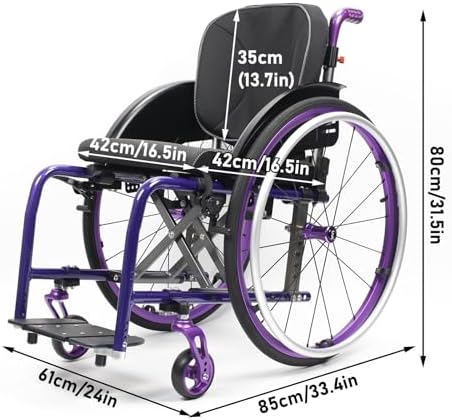 Sports and Leisure Wheelchair, Adult Self-propelled Lightweight Folding Aluminum Alloy Shock-Absorbing Wheelchair,Manual Chair,Quick Release Rear Wheels(B,Seat Width 42cm/16.5in)