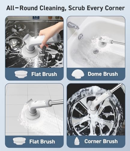 Electric Spin Scrubber, VEWIOR Cordless Shower Scrubber with 3 Adjustable Angle, Cleaning Brush with 2 Speeds 3 Replaceable Brush Heads for Bathroom Kitchen Tub