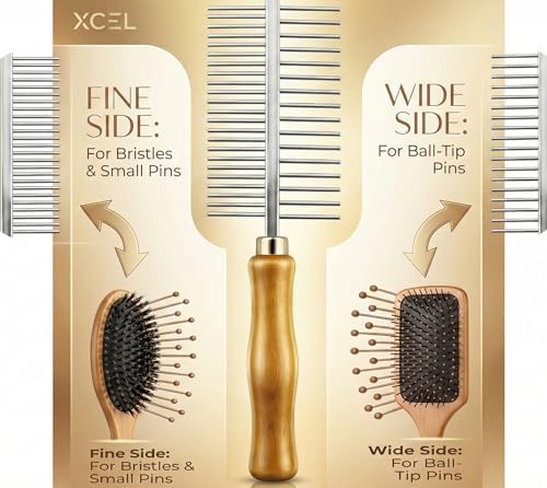 XCEL 2-in-1 Hair Brush Cleaner Tool, Dual-Sided Remover Comb for Removing Hair & Dust Buildup from Paddle, Boar Bristle & Detangling Brushes for Home & Salon Use