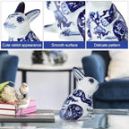 ABOOFAN 1 Pack Easter Bunny Figurine 6.3'' Blue and White Porcelain Rabbit Statue for Tabletop Decoration, Holiday Animal Statue, Easter Party Bunny Decoration, Chinoiserie Collectible Gift