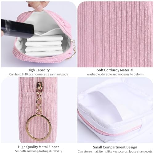 Sanitary Napkin Storage Bag, Preppy Corduroy Period Bag for Women, Cute Portable Period Pouch with Zipper, Sanitary Pads Bag Tampons Holder for Purse, First Period for Women Ladies