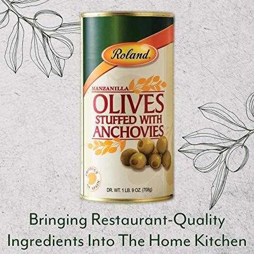 Roland Foods Manzanilla Olives Stuffed With Anchovies, Specialty Imported Food, 1 Pound 9 Ounce Can, Pack of 2