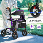 Walkers for Seniors, Rollator Walker with Seat, 350 lb Weight Capacity, 18" Big Seat, 8" All-Terrain Wheels, 6-Level Adjustable Height, Lightweight Aluminum Frame Rollator Walkers for Seniors (Purple)