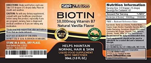 MAX Absorption Biotin Liquid Drops, 10000mcg of Biotin Per Serving, 60 Serving, No Artificial Preservatives, Vegan Friendly, Supports Healthy Hair Growth, Strong Nails and Glowing Skin, Made in USA