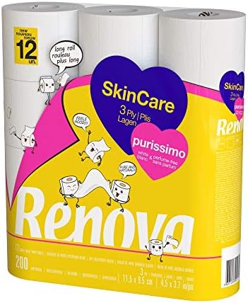 Renova Skin Care Purissimo Toilet Paper – 12 Rolls Pure White