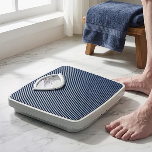 Didiseaon Extra-Large Dial Mechanical Weight Scale Non-Slip Mat Bathroom Body Scale 10.23 Inches Length for Home Restroom Use Seniors No Battery Required Accurate Analog Heavy Duty Capacity Blue