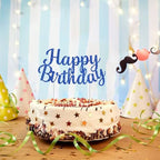 BEISHIDA Blue happy birthday Cake Topper, Happy Birthday Cake Bunting Decor,Birthday Party Decoration Supplies，Photo Booth Props
