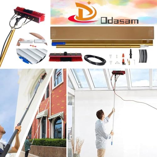 50FT Water Fed Pole Kit with Extendable Telescopic Aluminum Pole and Brush for Outdoor Window Cleaning Ideal for Solar Panel Cleaning and Washer Spray