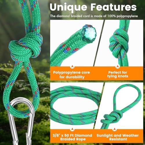 MaxxHaul 3/8-inch x 50 ft Diamond Braided Polypropylene Rope - 500 lb Load Capacity, Weather & UV Resistant Utility Cord - Ideal for Camping and DIY Projects (50227)