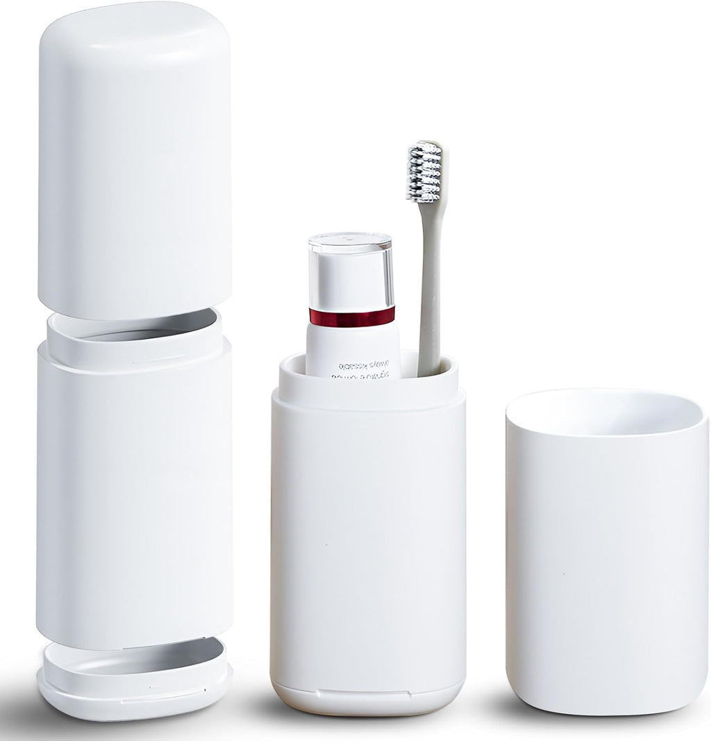 AIMAIAIMAI Travel Toothbrush Case with Cup, White - Toothbrush and Toothpaste Travel Case, Doubles as Dorm Toothbrush Holder, Detachable Base, Compact Toothbrush Covers for Camping, Business Trip