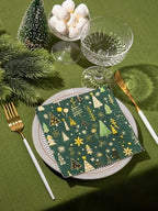 Premium Designer Paper Napkins, 3-Ply 6.5 x 6.5-inches Fold Disposable Decorative Lunch Dinner Napkins (20, Festive Green, 6.5"x6.5", Luncheon Size)