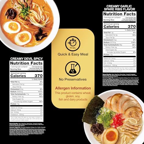 O'scallion Pack of 6 Ramen Noodles - Authentic Japanese Taste - Fresh Pre-Cooked Noodles, Rich Soup Base & Veggie Pack - Enjoy Restaurant-Style Ramen at Home in Seconds (6 Servings, Creamy Garlic Spare Ribs Variety)