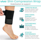 Vive Shin Splint Compression Wrap (Pair) - Adjustable Brace for Pain Relief, Support and Recovery - Lower Calf Compression Sleeve - for Medial Tibial Stress Syndrome and Anterior Shin Splints (Black)