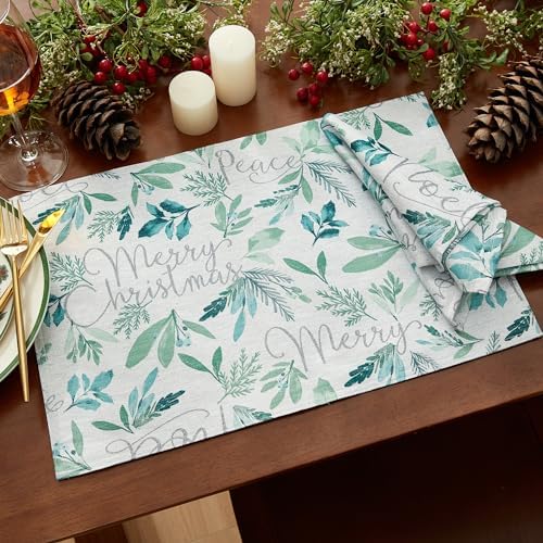 Elrene Home Fashions Seasons Greetings Blue Holiday/Christmas Cloth Napkins, Set of 4, 17"x17"