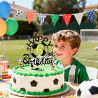 1Pc Black Soccer Happy 6th Birthday Cake Topper - Glitter Football Cake Decoration for 6 Year Old Soccer Theme Birthday Party Cake Decor Supplies