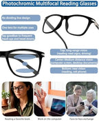 Progressive Multifocal Reading Glasses Photochromic Transition Anti Blue Light UV400 TR90 Indoor Outdoor