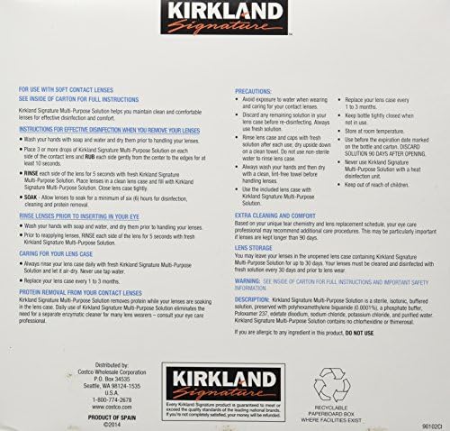 Kirkland Signature Multi-Purpose Sterile Solution for Any Soft Contact Lens, 16 Fl Oz (Pack of 3)