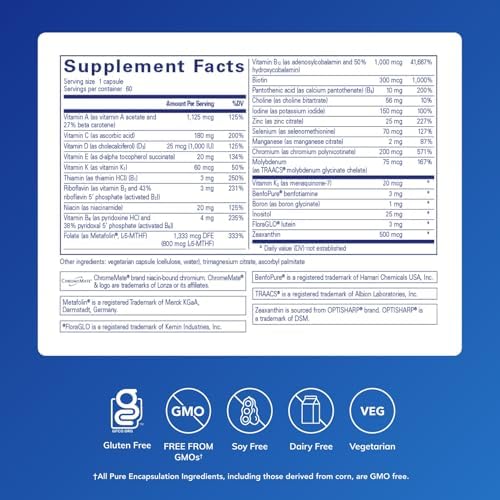 Pure Encapsulations PureGenomics Multivitamin - Supplement to Support Nutrient Requirements of Common Genetic Variations - with Vitamin A,B,C,D,E, K & Minerals - 60 Capsules