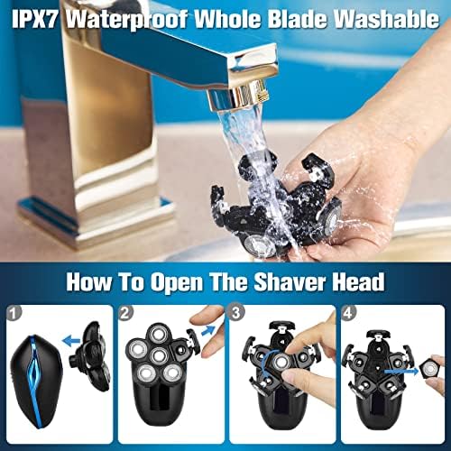 Head Shaver for Bald Men,6-in-1 Electric Shaver for Bald Head 6D Wet/Dry Waterproof Mens Electric Razor Head Shavers Mens Grooming Kit Cordless Rechargeable Face Head Shaving Rotary Shavers