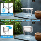 Kojem 26" x14.5” Folding Shower Seat Wall Mount W/304 Stainless Legs, Adjustable Height Fold Down Bench for Bathroom, Wall Mounted Shower Stool Chair for Elderly Seniors Pregnant Disabled 600LBS